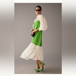 Anthropologie Green and Cream Midi Dress